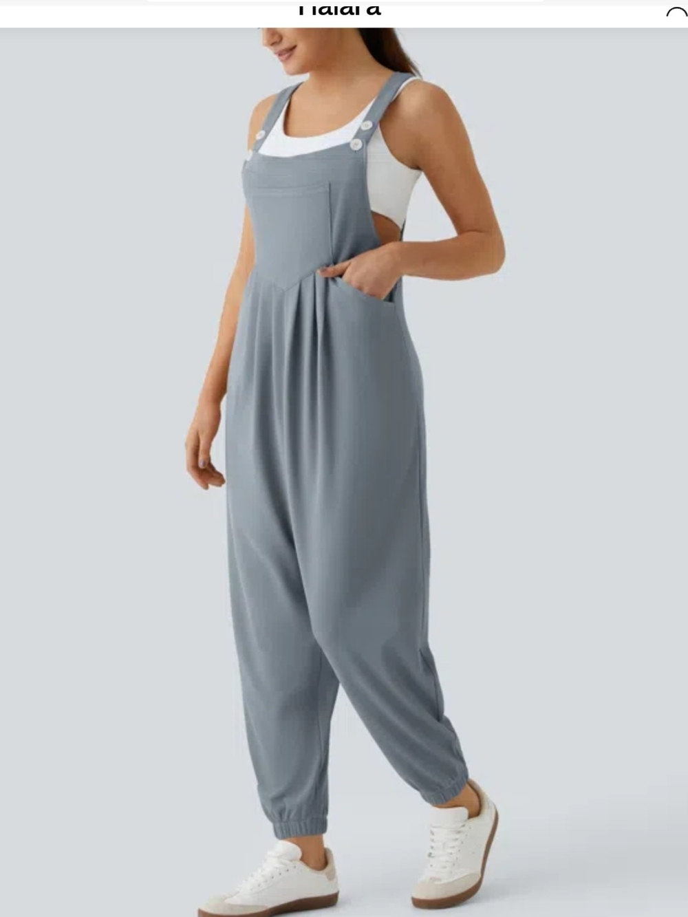 HALARA Light Blue Relaxed Overalls Jumpsuit